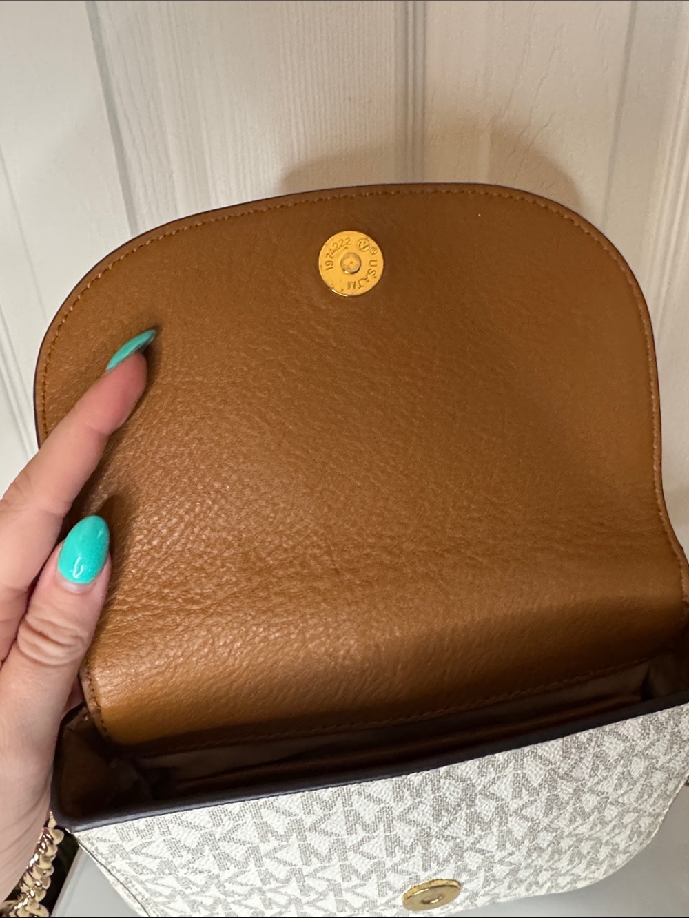 Michael Kors Tan and Beige MK Signature Crossbody Saddle Bag - Picture 2 of 6